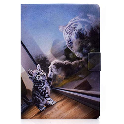 Bspring Hülle für Neu iPad 10,2 8 Generation 7 Generation PU Leder Tasche Cover Schutzhülle Schale Etui mit Standfunktion,Katze & Tiger von Bspring
