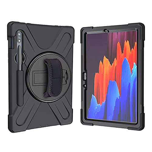 Bspring Hülle für Samsung Galaxy Tab S8 11 Zoll 2022 /S7 11 Zoll 2020, Robuste Stoßfeste Tragbare Hülle mit 360° Drehbarem Ständer, Handgurt, Schultergurt,Schwarz von Bspring