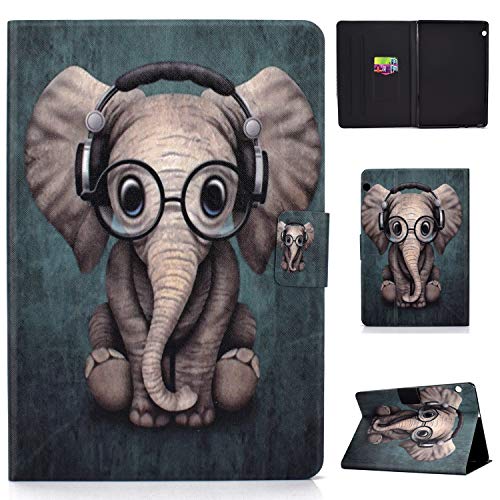 Bspring Mediapad T5 10 Flip Hülle - Huawei Mediapad T5 10.1 Zoll PU Leader Schutzhülle Wallet Case Cover mit Kartenfach und Ständer für Huawei Mediapad T5 10 10.1 Etui,Elefant von Bspring