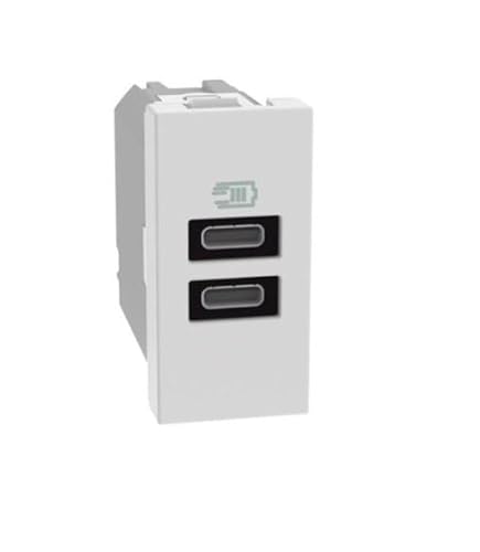 BTICINO MatixGO Steckdose mit USB-Anschluss, 1 Modul, weiß, JW4191CC USB-Ladegerät mit zwei Typ-C-Anschlüssen, 15 W von Bticino