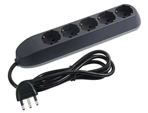 BTicino Elektrische Steckdosenleiste Poker ohne Kabel mit 5 universellen Steckdosen P40 Schuko Zipasso Schuko Standard Deutsch, maximale Leistung 3.500 W, Farbe Grau von Bticino