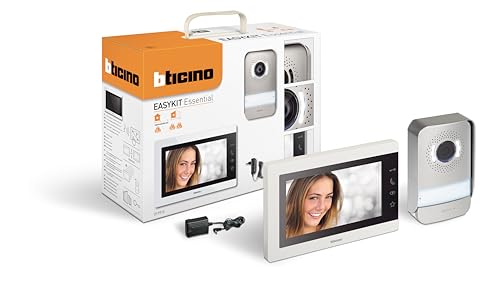 Bticino 317913 Easy Kit Essential Video-Gegensprechanlage für eine Familie, Plug-In 2 Drähte mit: 1 externer Taste, Klingel und Kamera, 1 interner Monitor 7 Zoll (17,8 cm) mit Freisprecheinrichtung von Bticino