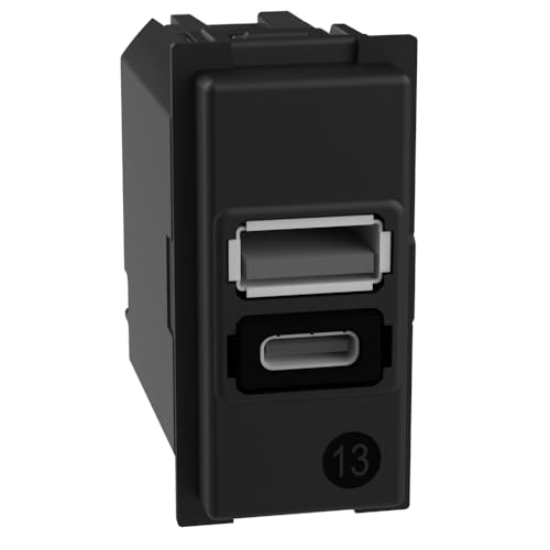 Bticino K4191AC USB-Ladegerät mit Zwei Eingängen Typ A und C, zum Einbau in die Living Now Platine, zum Aufladen eines elektronischen Geräts bis zu 15 W oder Zwei Geräte gleichzeitig, 1 Modul von Bticino