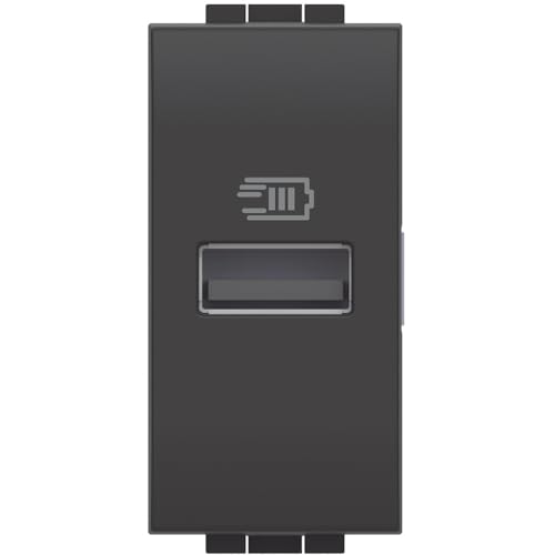 Bticino L4191A USB-Ladegerät mit einem Eingang Typ A, zum Installieren in der Livinglight-Platte, zum Aufladen elektronischer Geräte bis 15 W, 1 Modul, Anthrazit von Bticino