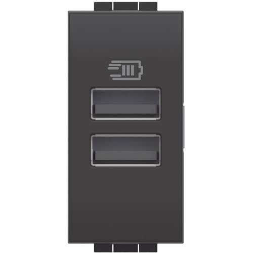 Bticino L4191AA USB-Ladegerät mit Zwei Eingängen Typ A, zum Einbau in die Livinglight-Platte, zum Aufladen eines elektronischen Geräts bis zu 15 W oder Zwei Geräte gleichzeitig, 1-Sitzer, Anthrazit von Bticino
