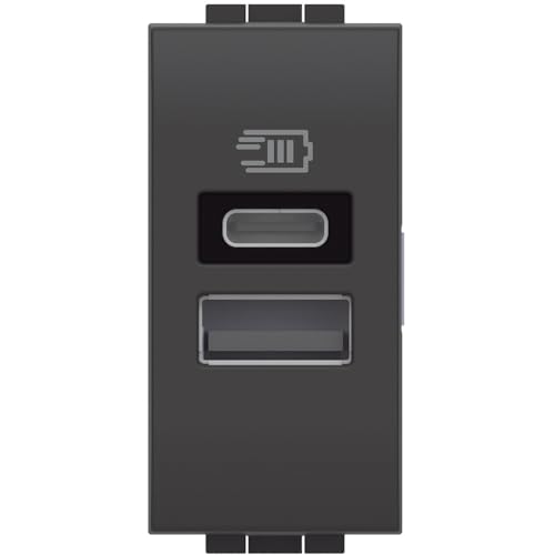Bticino L4191AC USB-Ladegerät mit Zwei Eingängen Typ A und C, zum Installieren in der Livinglight-Platte, zum Aufladen eines elektronischen Geräts bis zu 15 W oder Zwei Geräte zusammen, 1 Modul, Bticino L4191AC USB-Ladegerät mit Zwei Eingängen Typ A und C, zum Installieren in der Livinglight-Platte, zum Aufladen eines elektronischen Geräts bis zu 15 W oder Zwei Geräte zusammen, 1 Modul, von Bticino