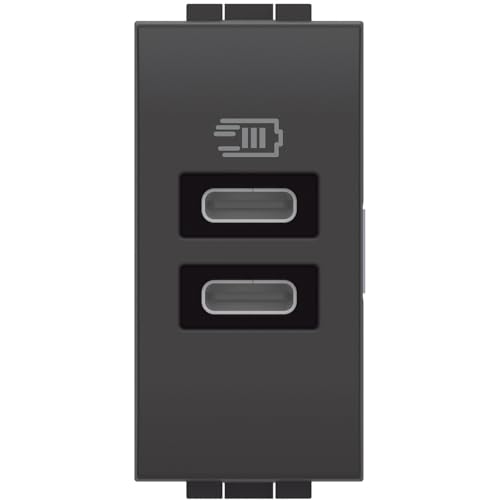 Bticino L4191CC USB-Ladegerät mit Zwei Typ-C-Eingängen, zur Installation in der Livinglight-Platte, zum Aufladen eines elektronischen Geräts bis zu 15 W oder Zwei Geräte gleichzeitig, 1 Platz, von Bticino