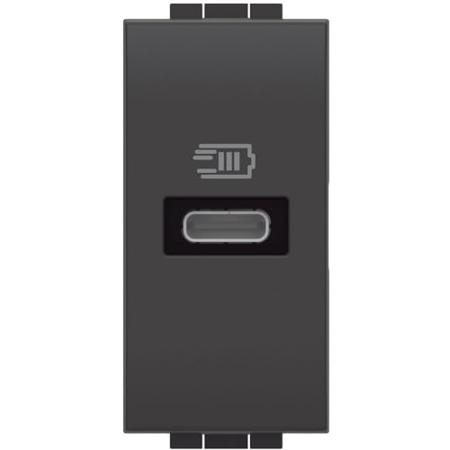 Bticino L4192C USB-Ladegerät mit einem Eingang Typ C, zum Einbau in die Livinglight-Platte zum schnellen Laden von elektronischen Geräten bis zu 20 W, 1 Modul, Anthrazit von Bticino