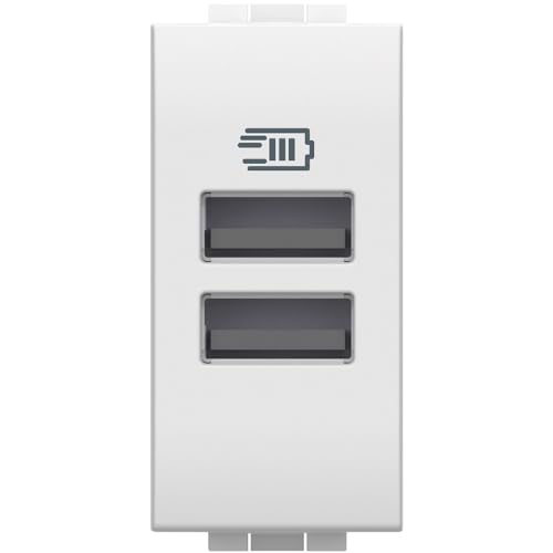 Bticino N4191AA USB-Ladegerät mit Zwei Typ-A-Eingängen, zur Installation in der Livinglight-Platte, zum Aufladen eines elektronischen Geräts bis zu 15 W oder Zwei Geräte gleichzeitig, 1 Platz, weiß von Bticino