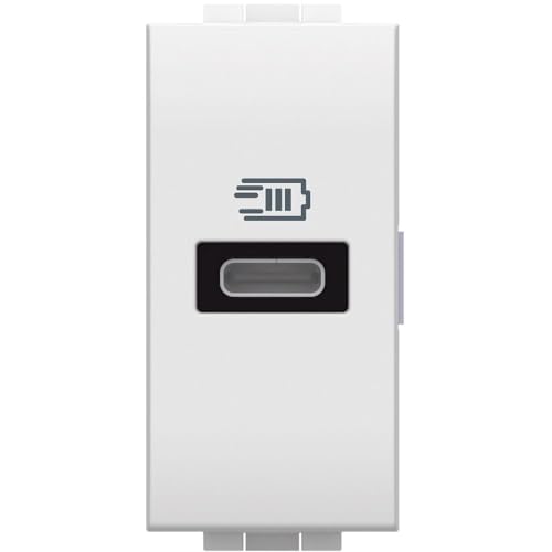 Bticino N4192C USB-Ladegerät mit einem Eingang Typ C, zum Installieren in der Livinglight-Platte, zum schnellen Laden von elektronischen Geräten bis zu 20 W, 1 Modul, Weiß von Bticino
