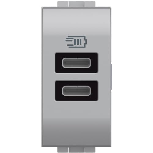 Bticino NT4191CC USB-Ladegerät mit zwei Typ-C-Eingängen, zum Aufladen eines elektronischen Geräts bis zu 15 W oder zwei Geräte gleichzeitig, 1-Sitzer, Tech von Bticino