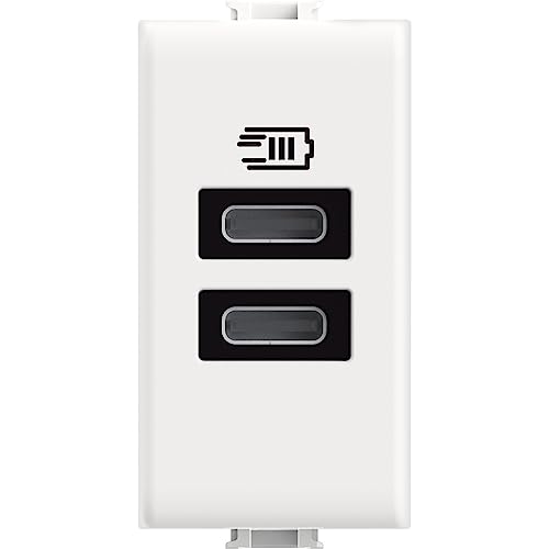 Bticino USB-Ladegerät mit Zwei Eingängen des Typs C, zum Installieren in der Matix-Platte, zum Aufladen eines elektronischen Geräts mit bis zu 15 W oder Zwei gleichseitigen Geräten, 1-Sitzer, Weiß Bticino USB-Ladegerät mit Zwei Eingängen des Typs C, zum Installieren in der Matix-Platte, zum Aufladen eines elektronischen Geräts mit bis zu 15 W oder Zwei gleichseitigen Geräten, 1-Sitzer, Weiß von Bticino