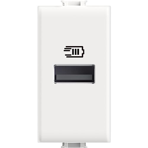 Bticino USB-Ladegerät mit einem Eingang Typ A zum Installieren in der Matix-Platte, zum Aufladen eines elektronischen Geräts bis zu 15 W, 1 Sitzer, Weiß von Bticino