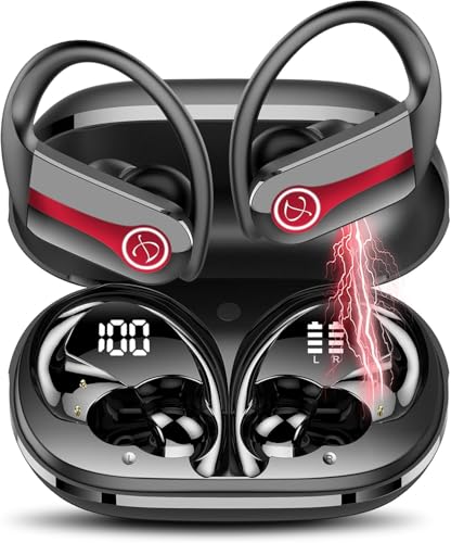 Btootos Bluetooth Kopfhörer Sport, Kabellos Kopfhörer mit Bluetooth 5.3, HD Mikrofon, 50 Std. Spielzeit, Dual LED-Anzeige, IPX7 Wasserdicht, In-Ear Ohrhörer für Fitness Outdoor, Schwarz-Rot Btootos Bluetooth Kopfhörer Sport, Kabellos Kopfhörer mit Bluetooth 5.3, HD Mikrofon, 50 Std. Spielzeit, Dual LED-Anzeige, IPX7 Wasserdicht, In-Ear Ohrhörer für Fitness Outdoor, Schwarz-Rot von Btootos
