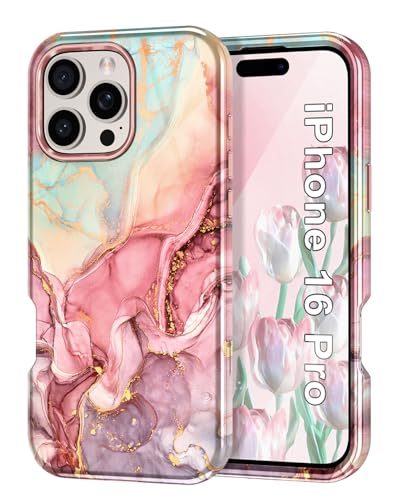 Btscase Schutzhülle für iPhone Pro (2024) [Falltest in Militärqualität] Marmor-Muster, schlank, robust, stoßfest, für Damen, Mädchen, Herren, kratzfeste Schutzhülle für iPhone Pro, Roségold von Btscase