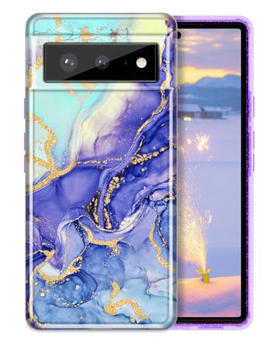 Btscase Schutzhülle für Google Pixel 6 (2021), goldfarben, glitzernd, Marmormuster, hartes Polycarbonat, schmale Passform, stoßfest, Ganzkörper-Schutzhülle, für Damen und Mädchen, süßes Design, von Btscase