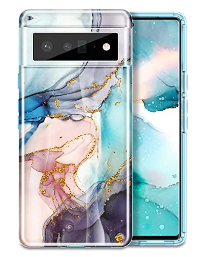 Btscase Schutzhülle für Google Pixel 6 Pro, Gold Glitzer Bling Marmor Muster Hard PC Slim Fit Stoßfest Ganzkörper Robust Drop Schutzhülle Frauen Mädchen Cover Niedliche Hülle für Google Pixel 6 Pro, von Btscase