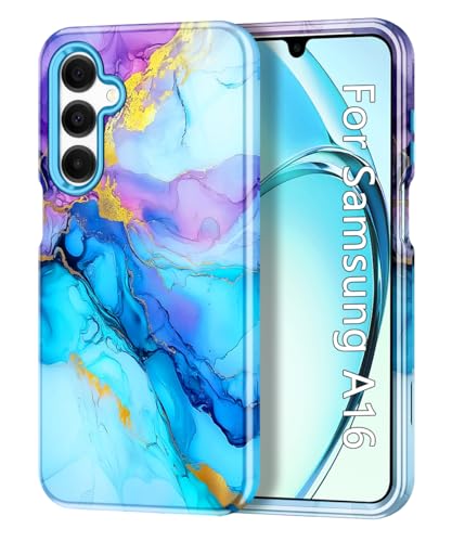 Btscase Schutzhülle für Samsung Galaxy A16 5G, Marmor-Design und dreilagiger Schutz, Premium-PC + TPU, stoßfeste Schutzhülle, dünn, Blau von Btscase
