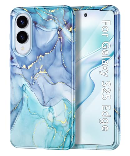 Btscase Schutzhülle für Samsung Galaxy S25 Edge, militärische Qualität, sturzgetestet, Marmor-Muster, schlank, robust, stoßfest, für Damen, Mädchen, Herren, kratzfest, Blau / Cyan Btscase Schutzhülle für Samsung Galaxy S25 Edge, militärische Qualität, sturzgetestet, Marmor-Muster, schlank, robust, stoßfest, für Damen, Mädchen, Herren, kratzfest, Blau / Cyan von Btscase