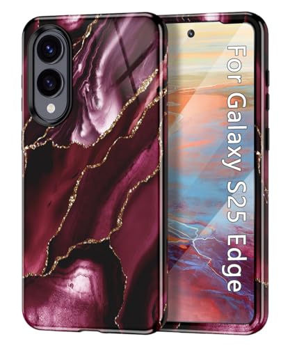 Btscase Schutzhülle für Samsung Galaxy S25 Edge, militärische Qualität, sturzgetestet, Marmor-Muster, schlank, robust, stoßfest, für Damen, Mädchen, Herren, kratzfest, Weinrot Btscase Schutzhülle für Samsung Galaxy S25 Edge, militärische Qualität, sturzgetestet, Marmor-Muster, schlank, robust, stoßfest, für Damen, Mädchen, Herren, kratzfest, Weinrot von Btscase