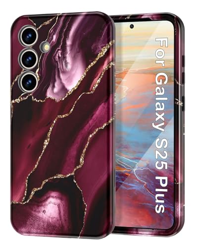 Btscase Schutzhülle für Samsung Galaxy S25 Plus, militärische Qualität, Falltest, Marmor-Muster, schlank, robust, stoßfest, für Damen, Mädchen, Herren, kratzfest, Weinrot Btscase Schutzhülle für Samsung Galaxy S25 Plus, militärische Qualität, Falltest, Marmor-Muster, schlank, robust, stoßfest, für Damen, Mädchen, Herren, kratzfest, Weinrot von Btscase