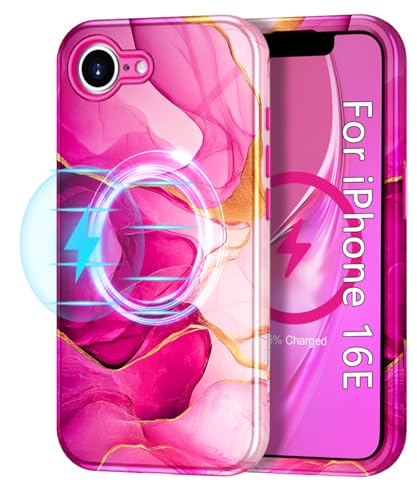 Btscase Schutzhülle für iPhone 16e, magnetisch, Marmor-Design und dreilagiger Schutz – Stoßfeste Premium-PC + TPU [kompatibel mit MagSafe], stoßfeste, schlanke Schutzhülle, Hot Pink von Btscase