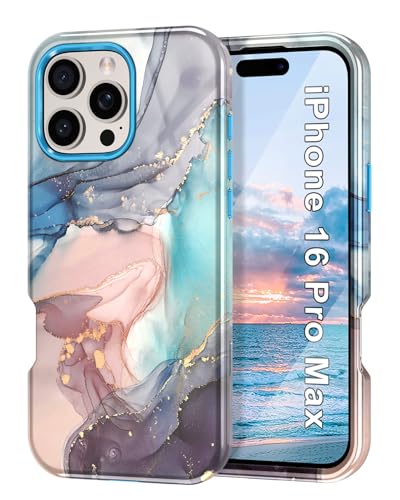 Btscase Schutzhülle für iPhone Pro Max (2024) [Falltest in Militärqualität] Marmor-Muster, schlank, robust, stoßfest, für Damen, Mädchen, Herren, kratzfeste Schutzhülle für iPhone Pro Max, Blaugrau von Btscase