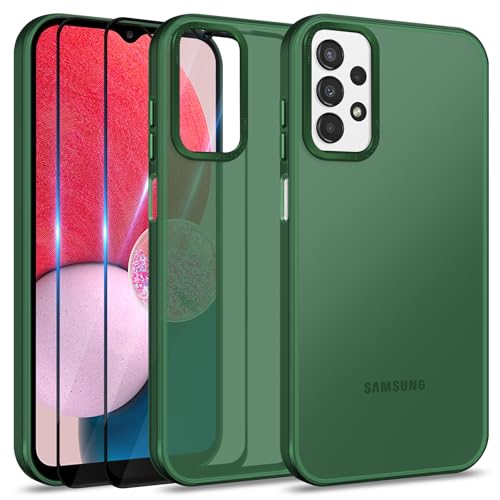 Btstring Hülle für Samsung Galaxy A13 mit 2 Stück Schutzfolie, Minimalistische Transluzente Matte Schutzhülle, Stoßfeste Kratzfeste Anti-Fingerabdruck Case, Grün von Btstring