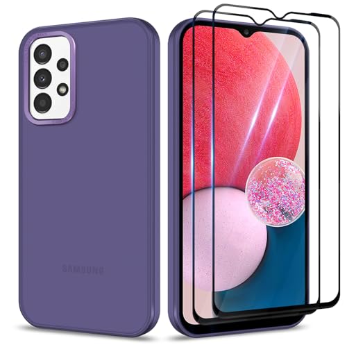 Btstring Hülle für Samsung Galaxy A13 mit 2 Stück Schutzfolie, Minimalistische Transluzente Matte Schutzhülle, Stoßfeste Kratzfeste Anti-Fingerabdruck Case, lila von Btstring