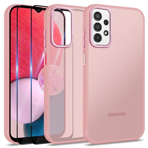 Btstring Hülle für Samsung Galaxy A13 mit 2 Stück Schutzfolie, Minimalistische Transluzente Matte Schutzhülle, Stoßfeste Kratzfeste Anti-Fingerabdruck Case, rosa von Btstring