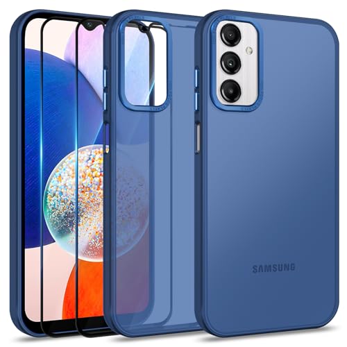 Btstring Hülle für Samsung Galaxy A14 mit 2 Stück Schutzfolie, Minimalistische Transluzente Matte Schutzhülle, Stoßfeste Kratzfeste Anti-Fingerabdruck Case, blau von Btstring