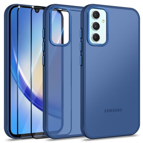 Btstring Hülle für Samsung Galaxy A34 mit 2 Stück Schutzfolie, Minimalistische Transluzente Matte Schutzhülle, Stoßfeste Kratzfeste Anti-Fingerabdruck Case, blau von Btstring