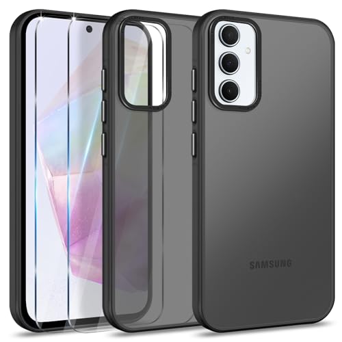 Btstring Hülle für Samsung Galaxy A35 mit 2 Stück Schutzfolie, Minimalistische Transluzente Matte Schutzhülle, Stoßfeste Kratzfeste Anti-Fingerabdruck Case, Schwarz von Btstring