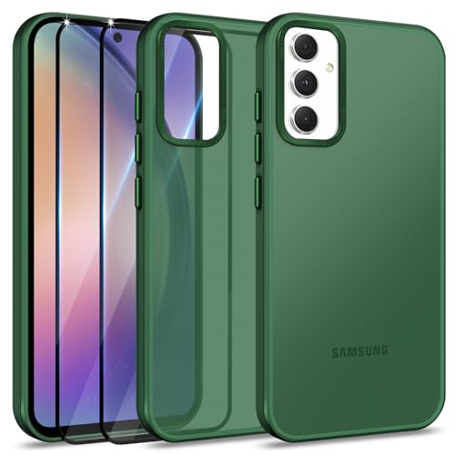 Btstring Hülle für Samsung Galaxy A54 mit 2 Stück Schutzfolie, Minimalistische Transluzente Matte Schutzhülle, Stoßfeste Kratzfeste Anti-Fingerabdruck Case, Grün von Btstring