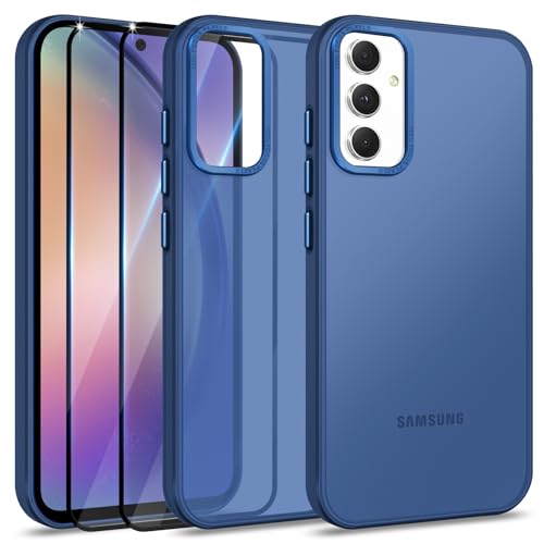 Btstring Hülle für Samsung Galaxy A54 mit 2 Stück Schutzfolie, Minimalistische Transluzente Matte Schutzhülle, Stoßfeste Kratzfeste Anti-Fingerabdruck Case, blau von Btstring