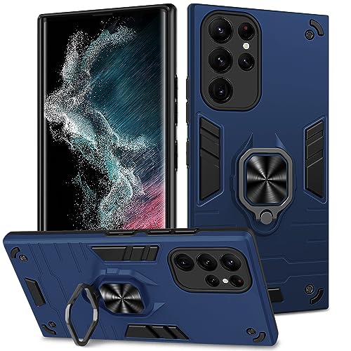 Btstring Hülle für Samsung Galaxy S22 Ultra, Militär Standard Stoßfest Handyhülle Case Hybrid Metall Ring Halter Schutzhülle Handy Hüllen Cover- Blau von Btstring