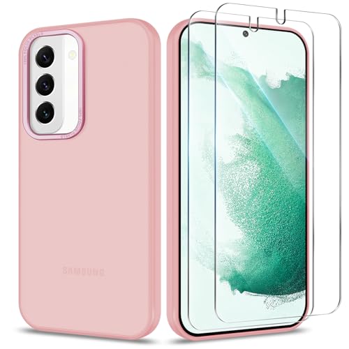 Btstring Hülle für Samsung Galaxy S22 mit 2 Stück Schutzfolie, Minimalistische Transluzente Matte Schutzhülle, Stoßfeste Kratzfeste Anti-Fingerabdruck Case, rosa von Btstring