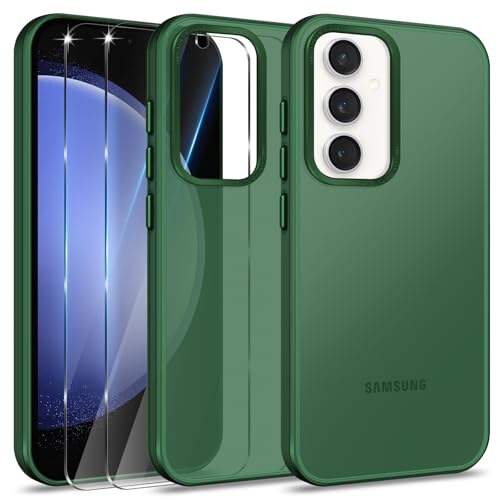Btstring Hülle für Samsung Galaxy S23 FE mit 2 Stück Schutzfolie, Minimalistische Transluzente Matte Schutzhülle, Stoßfeste Kratzfeste Anti-Fingerabdruck Case, Grün von Btstring