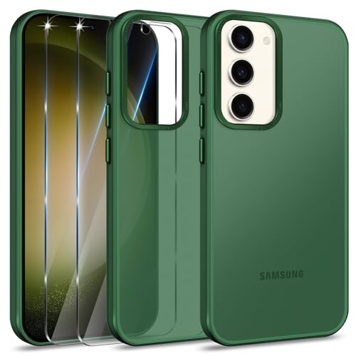 Btstring Hülle für Samsung Galaxy S23 mit 2 Stück Schutzfolie, Minimalistische Transluzente Matte Schutzhülle, Stoßfeste Kratzfeste Anti-Fingerabdruck Case, Grün von Btstring