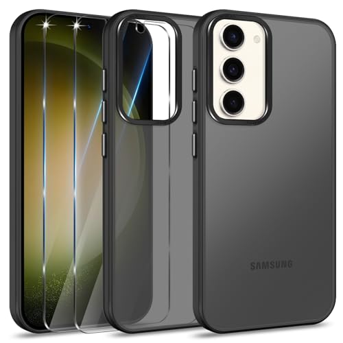 Btstring Hülle für Samsung Galaxy S23 mit 2 Stück Schutzfolie, Minimalistische Transluzente Matte Schutzhülle, Stoßfeste Kratzfeste Anti-Fingerabdruck Case, Schwarz von Btstring