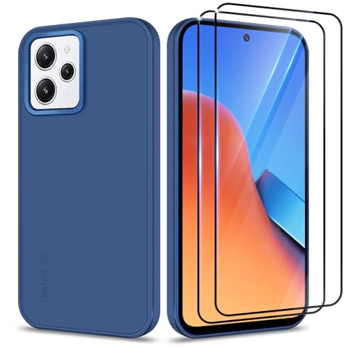 Btstring Hülle für Xiaomi Redmi 12 mit 2 Stück Schutzfolie, Minimalistische Transluzente Matte Schutzhülle, Stoßfeste Kratzfeste Anti-Fingerabdruck Case, blau von Btstring