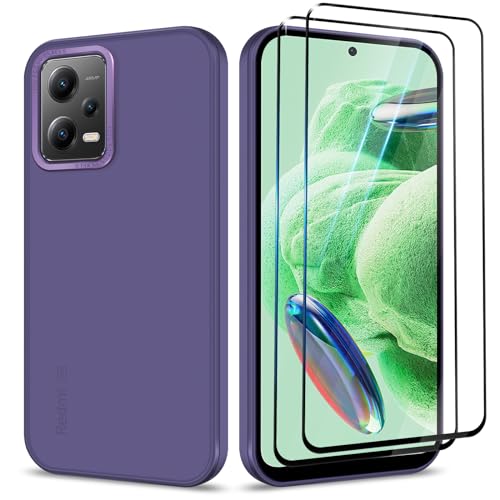 Btstring Hülle für Xiaomi Redmi Note 12 5G mit 2 Stück Schutzfolie, Minimalistische Transluzente Matte Schutzhülle, Stoßfeste Kratzfeste Anti-Fingerabdruck Case, lila von Btstring