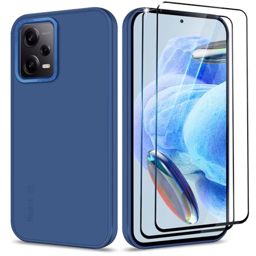 Btstring Hülle für Xiaomi Redmi Note 12 Pro 5G / Xiaomi Poco X5 Pro mit 2 Stück Schutzfolie, Minimalistische Transluzente Matte Schutzhülle, Stoßfeste Kratzfeste Anti-Fingerabdruck Case, blau von Btstring