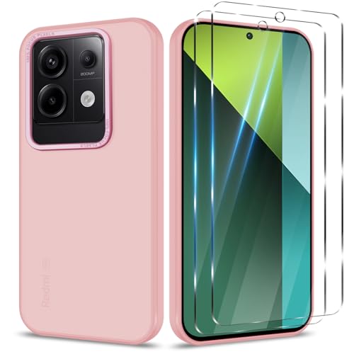Btstring Hülle für Xiaomi Redmi Note 13 Pro 5G mit 2 Stück Schutzfolie, Minimalistische Transluzente Matte Schutzhülle, Stoßfeste Kratzfeste Anti-Fingerabdruck Case, rosa von Btstring