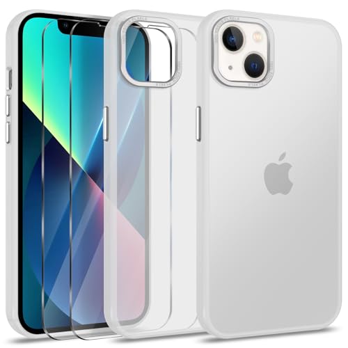 Btstring Hülle für iPhone 13 mit 2 Stück Schutzfolie, Minimalistische Transluzente Matte Schutzhülle, Stoßfeste Kratzfeste Anti-Fingerabdruck Case, Transparent von Btstring