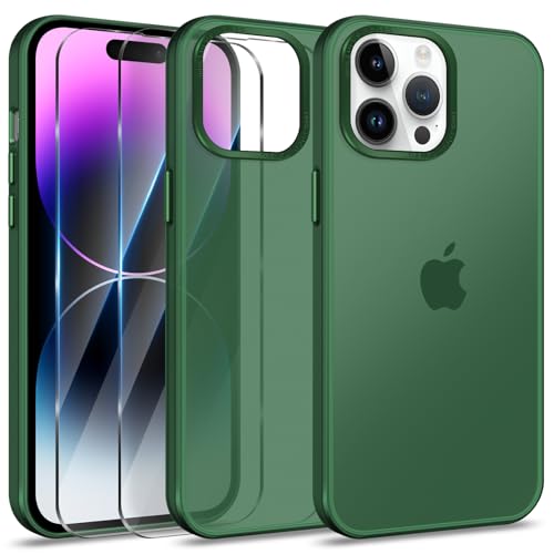 Btstring Hülle für iPhone 14 Pro Max mit 2 Stück Schutzfolie, Minimalistische Transluzente Matte Schutzhülle, Stoßfeste Kratzfeste Anti-Fingerabdruck Case, Grün von Btstring