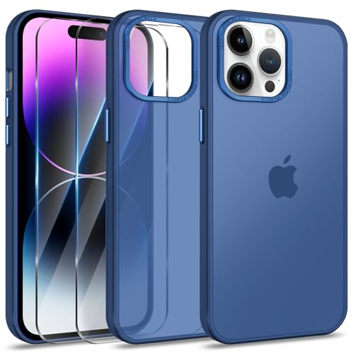 Btstring Hülle für iPhone 14 Pro Max mit 2 Stück Schutzfolie, Minimalistische Transluzente Matte Schutzhülle, Stoßfeste Kratzfeste Anti-Fingerabdruck Case, blau von Btstring