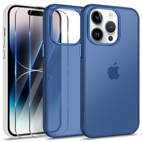 Btstring Hülle für iPhone 14 Pro mit 2 Stück Schutzfolie, Minimalistische Transluzente Matte Schutzhülle, Stoßfeste Kratzfeste Anti-Fingerabdruck Case, blau Btstring Hülle für iPhone 14 Pro mit 2 Stück Schutzfolie, Minimalistische Transluzente Matte Schutzhülle, Stoßfeste Kratzfeste Anti-Fingerabdruck Case, blau von Btstring