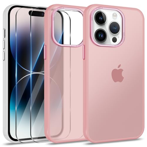 Btstring Hülle für iPhone 14 Pro mit 2 Stück Schutzfolie, Minimalistische Transluzente Matte Schutzhülle, Stoßfeste Kratzfeste Anti-Fingerabdruck Case, rosa Btstring Hülle für iPhone 14 Pro mit 2 Stück Schutzfolie, Minimalistische Transluzente Matte Schutzhülle, Stoßfeste Kratzfeste Anti-Fingerabdruck Case, rosa von Btstring