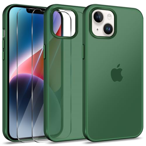 Btstring Hülle für iPhone 14 mit 2 Stück Schutzfolie, Minimalistische Transluzente Matte Schutzhülle, Stoßfeste Kratzfeste Anti-Fingerabdruck Case, Grün von Btstring